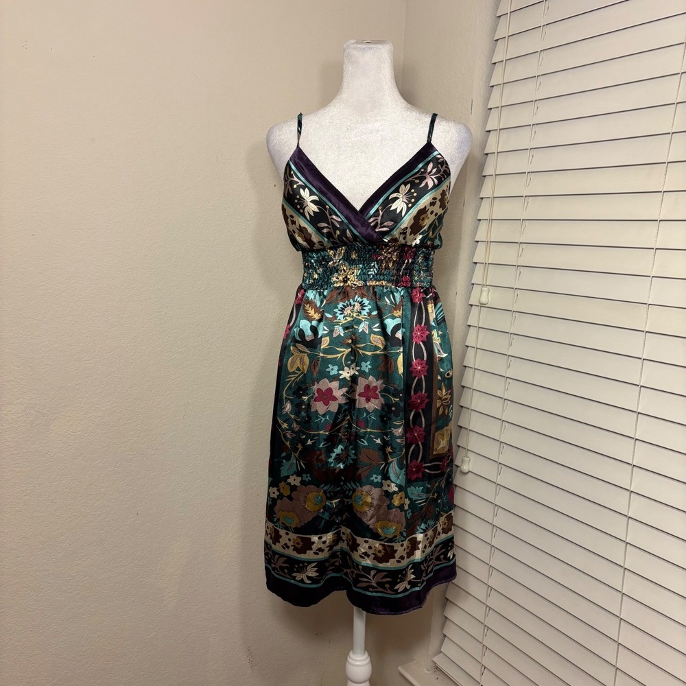 She's Cool M y2k blue green satin babydoll spaghetti strap dress boho artsy